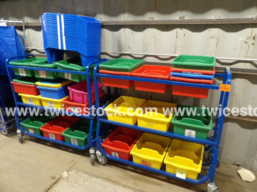 2 Portable Metal Carts with Plastic Storage Bins