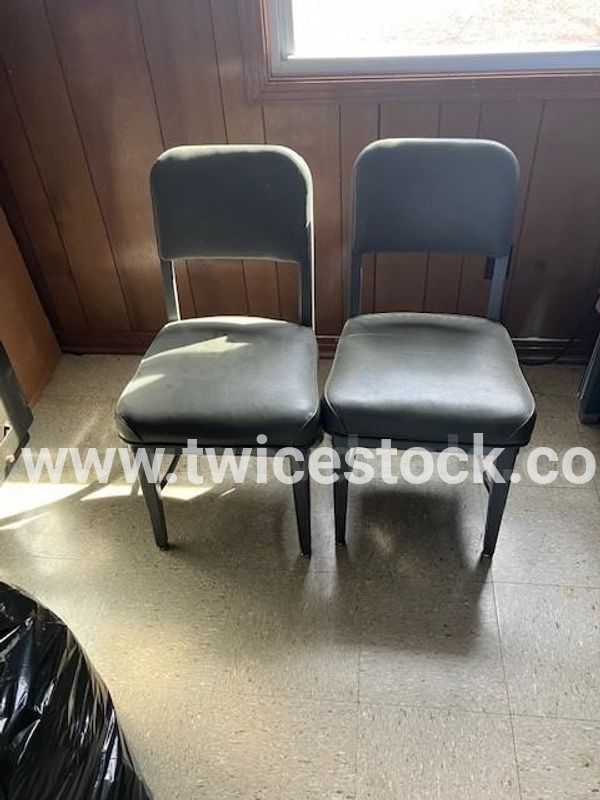 3 metal chairs with arms and 2 with out arms