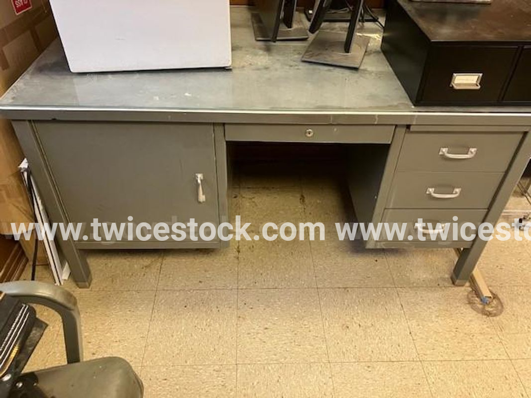 large Metal desk with glass top